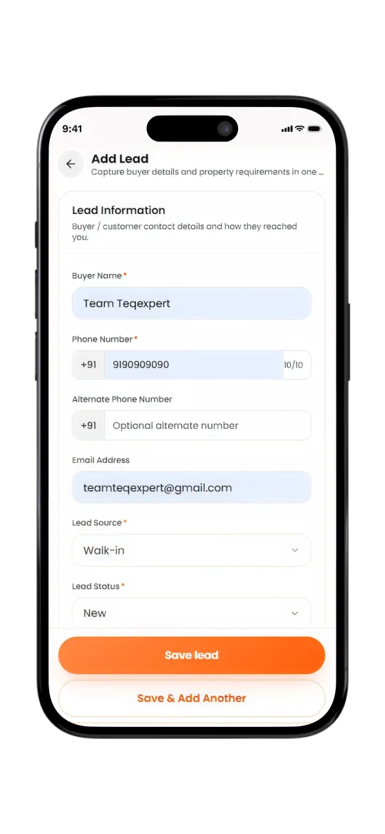 Add lead form with buyer details